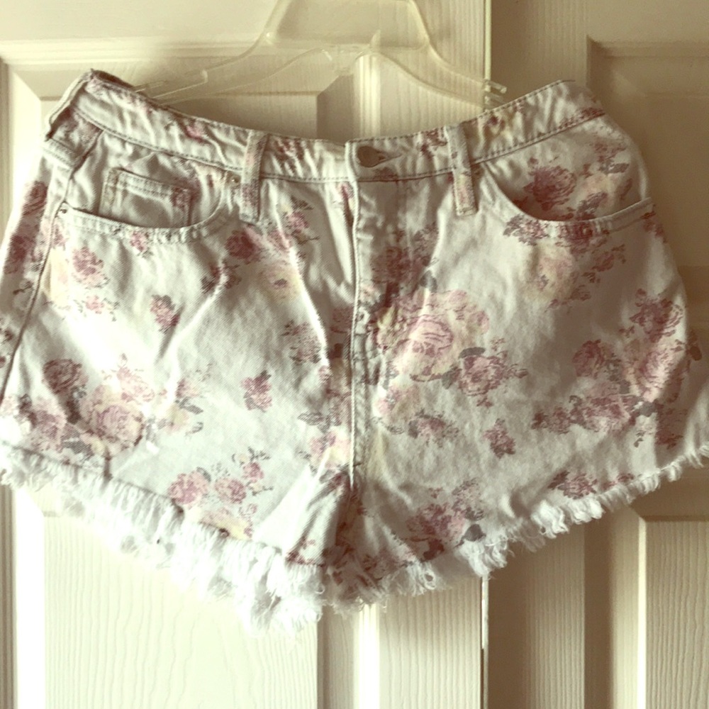 White Floral Vintage Jean Shorts